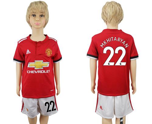 Manchester United #22 Mkhitaryan Home Kid Soccer Club Jersey - Click Image to Close